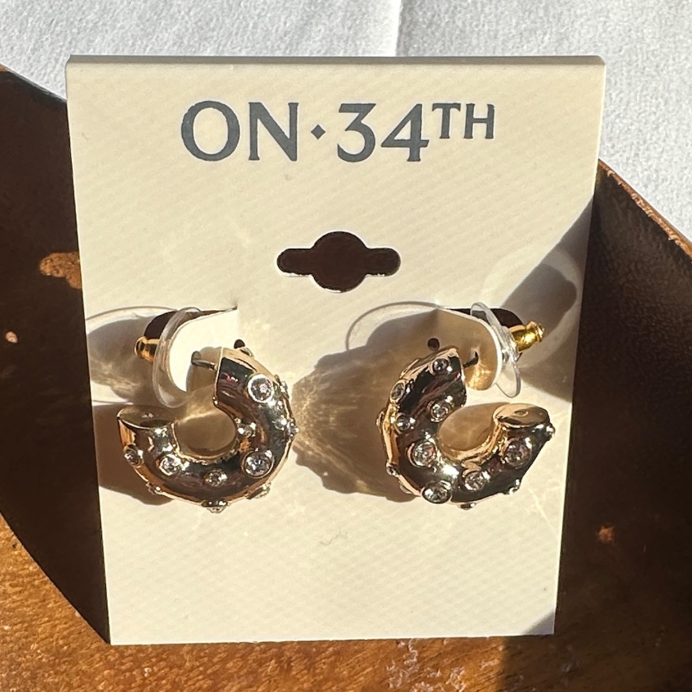 Gold Hoop Crystal Accent Earrings - Gold